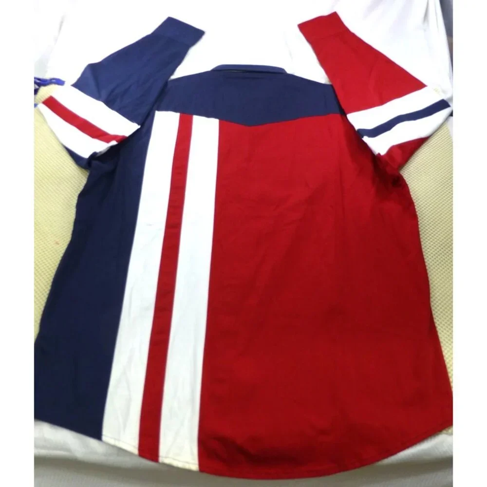 VTG Bonanza Wrangler Mens Western Shirt XL Red/White/Blue Stars Striped Button-U - Picture 2 of 13